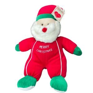 HugFun Santa Claus Plush with Rattle Inside Ho Ho Feet Christmas Vtg TAGS READ
